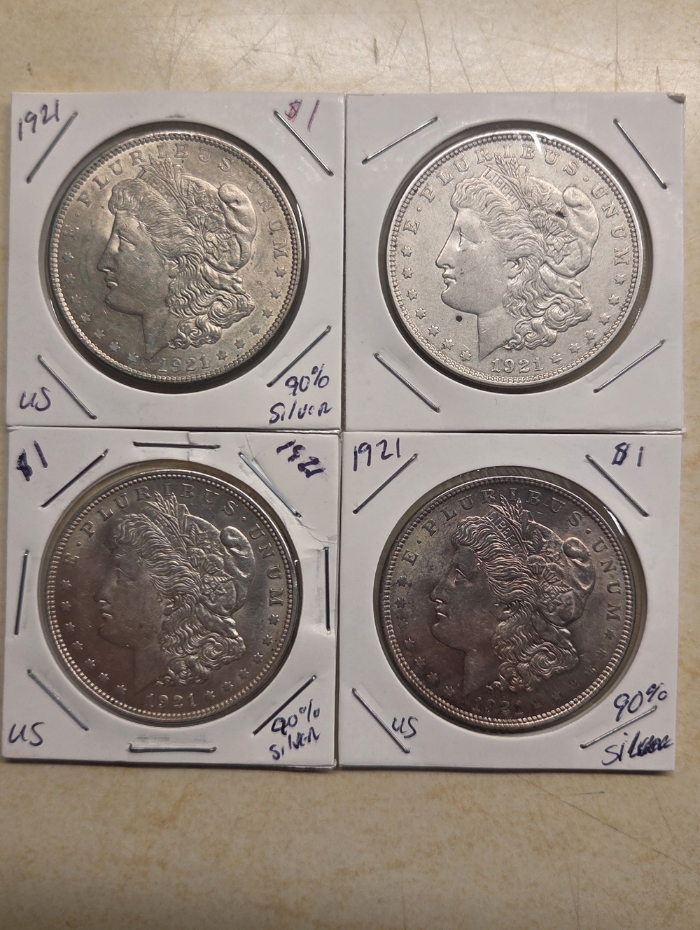 1921 MORGAN SILVER DOLLAR COINS  LOT OF 4 CIRCULATED